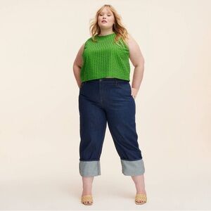 Kate Spade high rise straight leg cuff dark blue denim size 14. New without tags